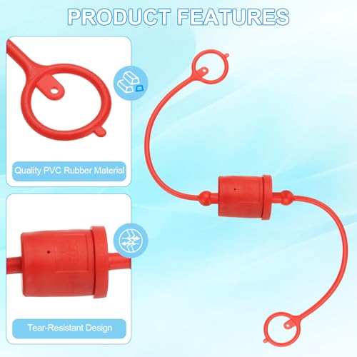 Image of PATIKIL 3 /4 inch ISO-B Hydraulic Coupler Male Dust Cap and Female Plug Cover, Set of 4 Rubber Quick Disconnects Port Plug Cover Fittings Red Cap with Retention Ring