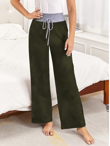 Image of iChunhua Women's Comfy Stretch Floral Print Drawstring Palazzo Wide Leg Lounge Pant