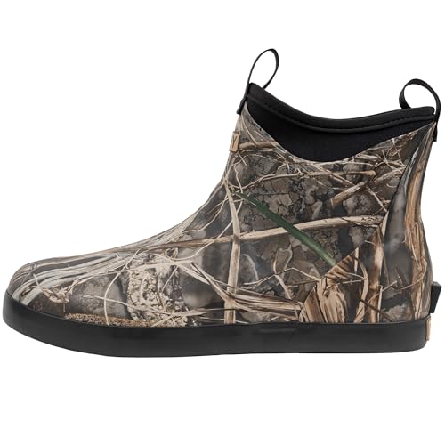 Image of Men's Waterproof Rubber Fishing & Deck Boots, Ankle Rain Boots | Rubber Construction, Neoprene Lining, EVA Foam Insole, Slip-Resistant Non-Marking Outsole for Fishing, Boating & Wet Decks