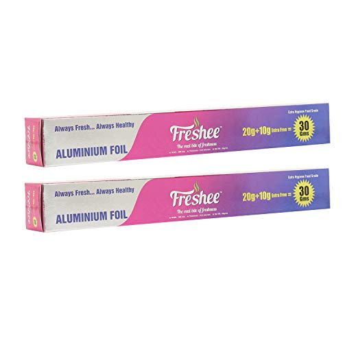 Image of Freshee 3.6meter Aluminium Silver Kitchen Foil Roll Paper Pack of 2| 11 Micron Thick| Food wrap|Disposable| Food Parcel| Hookah| Fresh Food| Food Grade