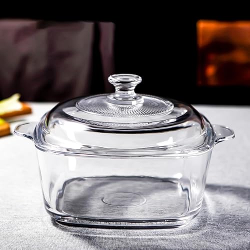 Image of bellemax 1pcs Set of 1500ml Each Casserole with Glass lid Microwave Oven Safe Serving Bowl Tempered Glass, for Rice and Boiling Food Multipurpose (BM-03)