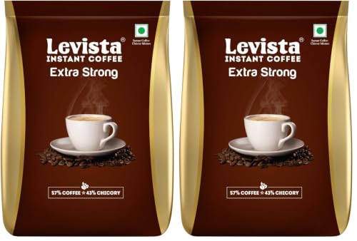 Image of Levista Extra Strong Instant Coffee (Pouch) (1 Kg) | Strong Blend of 57% Coffee & 43% Chicory| Caffeine Coffee with Rich Bold Flavour for an Energising Experience (Pack of 2)