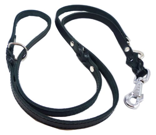 6 Way European Multifunctional Leather Dog Leash Braided, Adjustable Schutzhund Lead Black 42"-84" Long, 3/4" Wide (18 Mm) #TOP1