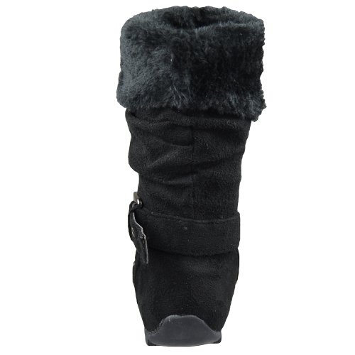 Kids Mid Calf Boots Fur Cuff and Studded Strap Casual Comfort Shoes Black4