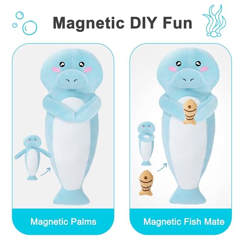 Image of Manatee Heating Pad Plush, USB Powered Electric Heated Stuffed Animal, Cute Sea Cow Plush with 3 Heat Levels & Timer, Soft Warm Ocean Animal Cushion Gift for Mom Women Teen Girls