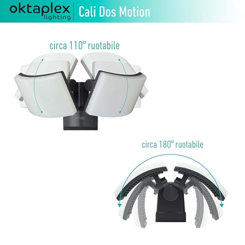 Oktaplex Faretto con sensore di movimento LED 40 W 230 V luce calda 3000K lampada da parete Cali Dos IP65 orientabili applique da parete da esterno antracite 3200 lumen - Illuminazione - Immagine 5