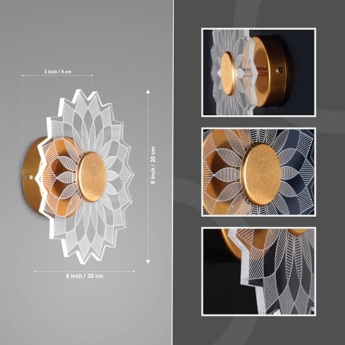 Image of Spiral Pattern 3-in-1 LED Wall Light Decorative Lamp with Golden Center Artistic Accent Lighting for Living Room Bedroom Hallway & Home Decor (Artistic Flower Wall Light, Pack of 2)
