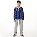 ThCreasa Boys Sherpa Lined Hooded Jacket Plaid Button Down Long Sleeve Winter Warm Sweatshirt Jackets Blue/Black L(10-12)