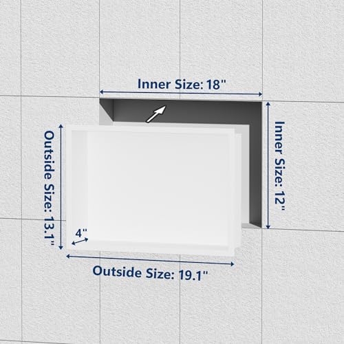Neodrain 18X12Inch Shower Niche, White Stainless Steel Wall Niche NO Tile Needed Recessed Cabinet Shower for Bathroom Storage - Image 4