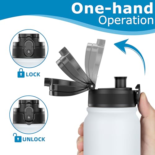 OLDLEY 600ml/20oz Stainless Steel Water Bottle Double Walled Vacuum Flask Keeps Drink Hot and Cold Leakproof BPA Free 600ML Metal Insulated Water Bottle for Sport School Work Hiking (White Black) - Image 3