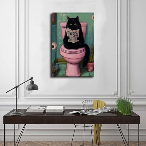 Toile rétro chat noir solution déco murale salon et salle de bain vide
