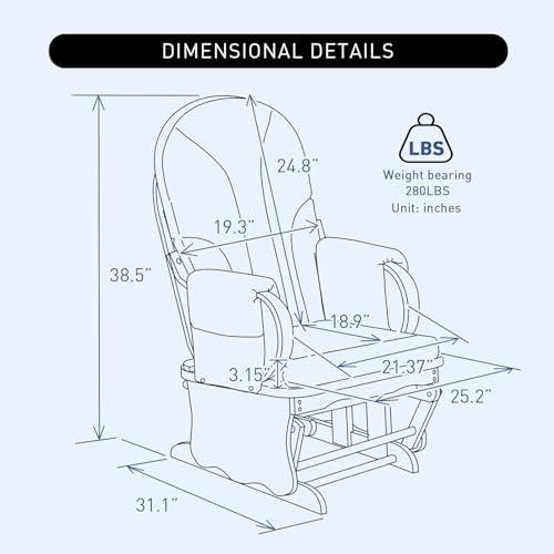 Image of Wood Glider Rockers, Glider Rocking Chair, Nursing Glider with Solid Hardwood Frame for Nursery Living Room Bedroom Classroom (Beech Wood Color + deep Blue)