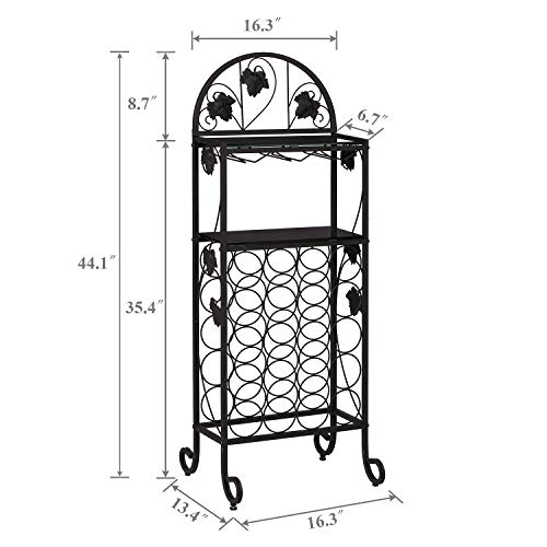 Vecelo 20 Metal Table, Freestanding Floor Bottles Bar Storage & Display Holder, With Marble Finish, Black Glass Top, 2-Tier Vertical Wine Rack #TOP5