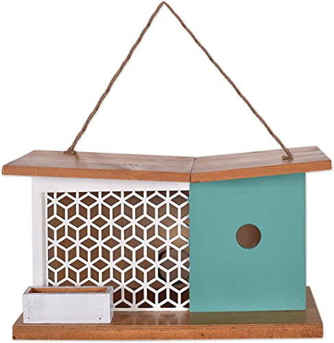 Sunset Vista Designs 93788 for The Birds-Mid-Century Modern Wooden Birdhouse, White Lattice 13' x 5.9' x 7.1'