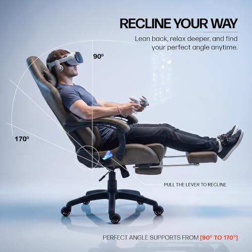 Image of BAYBEE Drogo Multi-Purpose Ergonomic Gaming Chair with 7 Way Adjustable Seat, Head & USB Massager, PU Leather Lumbar Pillow Home & Office Chair with Full Reclining Back Footrest (Emperor Brown)