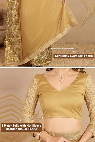 Image of TRENDMALLS Women's Lycra Embroidery With Stone Work Saree with Unstitched Blouse