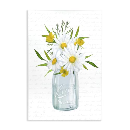 Stupell Industries Summer Daisies Arrangement Country Bouquet Vintage Script, Design by Lettered and Lined, Wall Plaque, 13 x 19