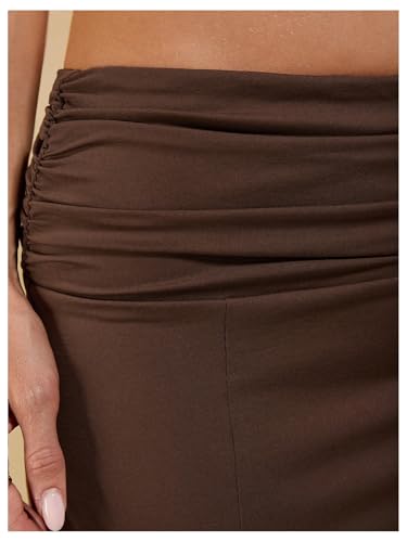 Milumia Women's Ruffle Asymmetrical Hem Midi Skirt Y2K Low Waist Ruched Flowy Skirts4