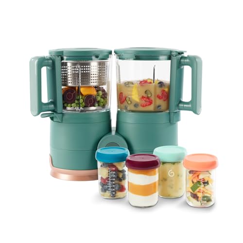 Babymoov Duo Meal Glass Exclusive Bundle - Eco-Friendly Baby Food Maker with Non-Toxic Glass Steamer & Blender, Stainless Steel Basket, XL Capacity (Set of 4 Glass Containers Included)