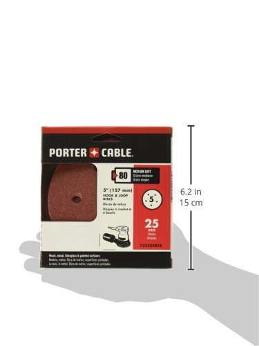 PORTER-CABLE 5-Inch 80 Grit Sanding Discs - 15 Pack, No-Hole Adhesive Backing