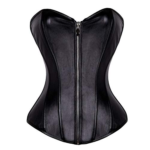 Corpete Corset Corselet Redutor Modelador Cintura Zíper Couro Preto