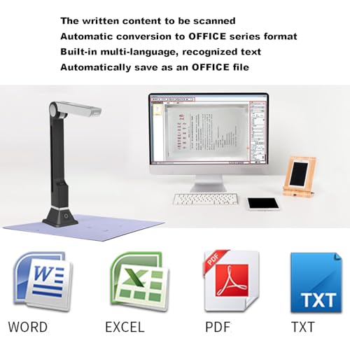 Escáner de documentos portátil con 5 millones de píxeles, diseño plegable vertical, reconocimiento de texto OCR, software de costura de imagen para varios documentos