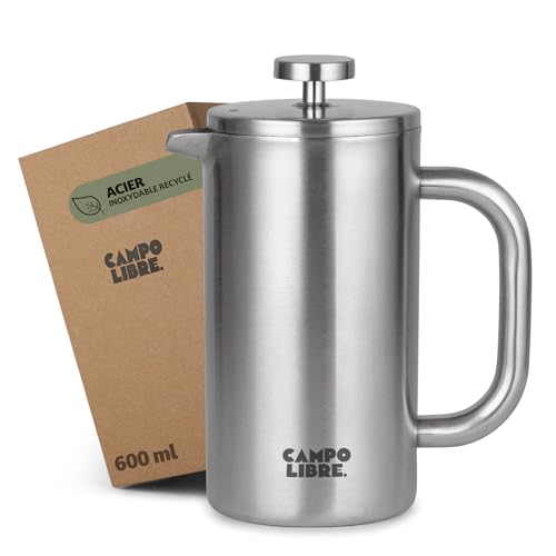 Campo Libre.® GIORGIO – Cafetiere a Piston en Acier Inoxydable Recyclé, Double Paroi Isotherme, Sans Plastique – French Press avec Filtre de Rechange –...