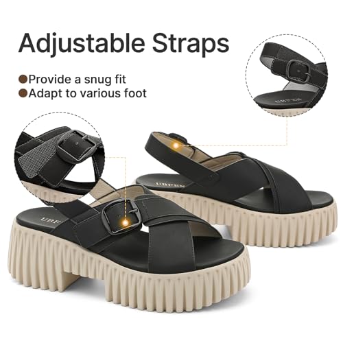 Image of UBFEN Womens Platform Sandals With Arch Support Comfy Walking Wedge Crisscross Band Summer Casual