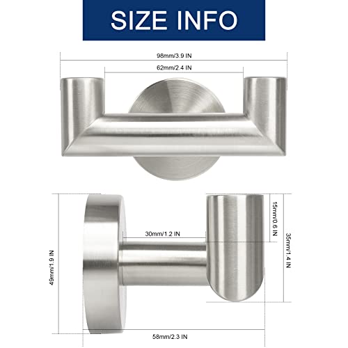 NearMoon Bathroom Double Towel Hook- SUS304 Stainless Steel Robe Towel Holder, Heavy Duty Double Coat Hook for Bathroom Livingroom Kitchen Wall Mounted (Brushed Nickel-U, 2 Pack) by NearMoon - Image 2