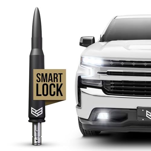 RONIN FACTORY Bullet Antenna Chevy Silverado & GMC Sierra Trucks - 50 Cal Truck Antenna Accessories - Anti Theft - Carwash Safe - Short Replacement Antenna for Truck (SmartLock)