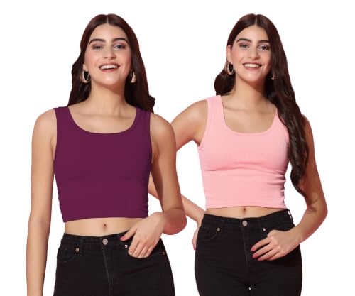 Image of TOPLOT Women's Solid Ribbed Round Neck Sleeveless Slim Fit Tank Top (5069)
