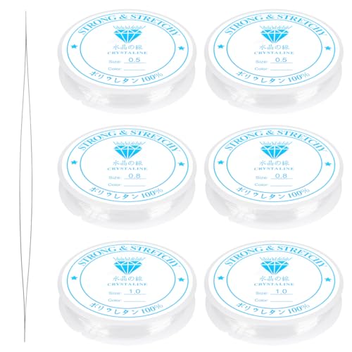 FOMGIIN Clear Elastic for Bracelet Making 6 Strong Bracelet Elastic Rolls Elastic Stretchy String for Bracelets Jewellery DIY Bracelet Making Hanging Decorations 0.5mm x2 0.8mm x2 1.0mm x2