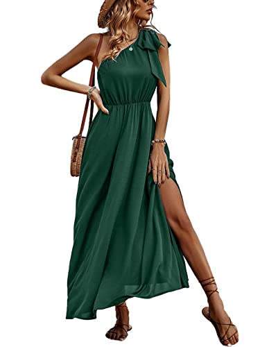 IFFEI Summer Dresses for Women 2025 Boho One Shoulder Maxi Dress Casual Sleeveless Flowy Split Beach Long Dress