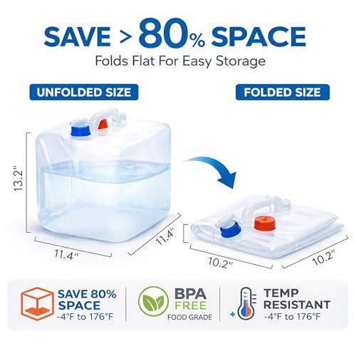 Contenedor de Agua Plegable Sin BPA con Grifo, Paquete de 2 - 5.3 Galones miniatura 2