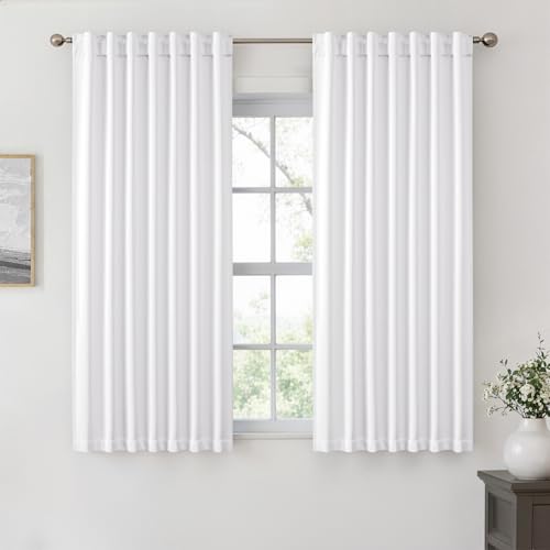 Image of ANRODUO White Back Tab Blackout Curtains 54 Inch Long 2 Panels | Rod Pocket,Thermal Insulated Room Darkening Light Blocking Curtains for Living Room Bedroom Privacy,W42xL54