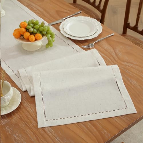 Linen Blend Table Runner – Handmade Hemstitch, Classic Style for Dresser, Dining