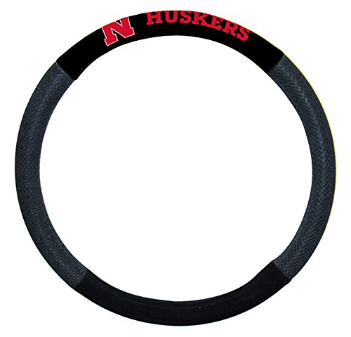 NCAA Nebraska Cornhuskers Poly-Suede Steering Wheel Cover, Black,