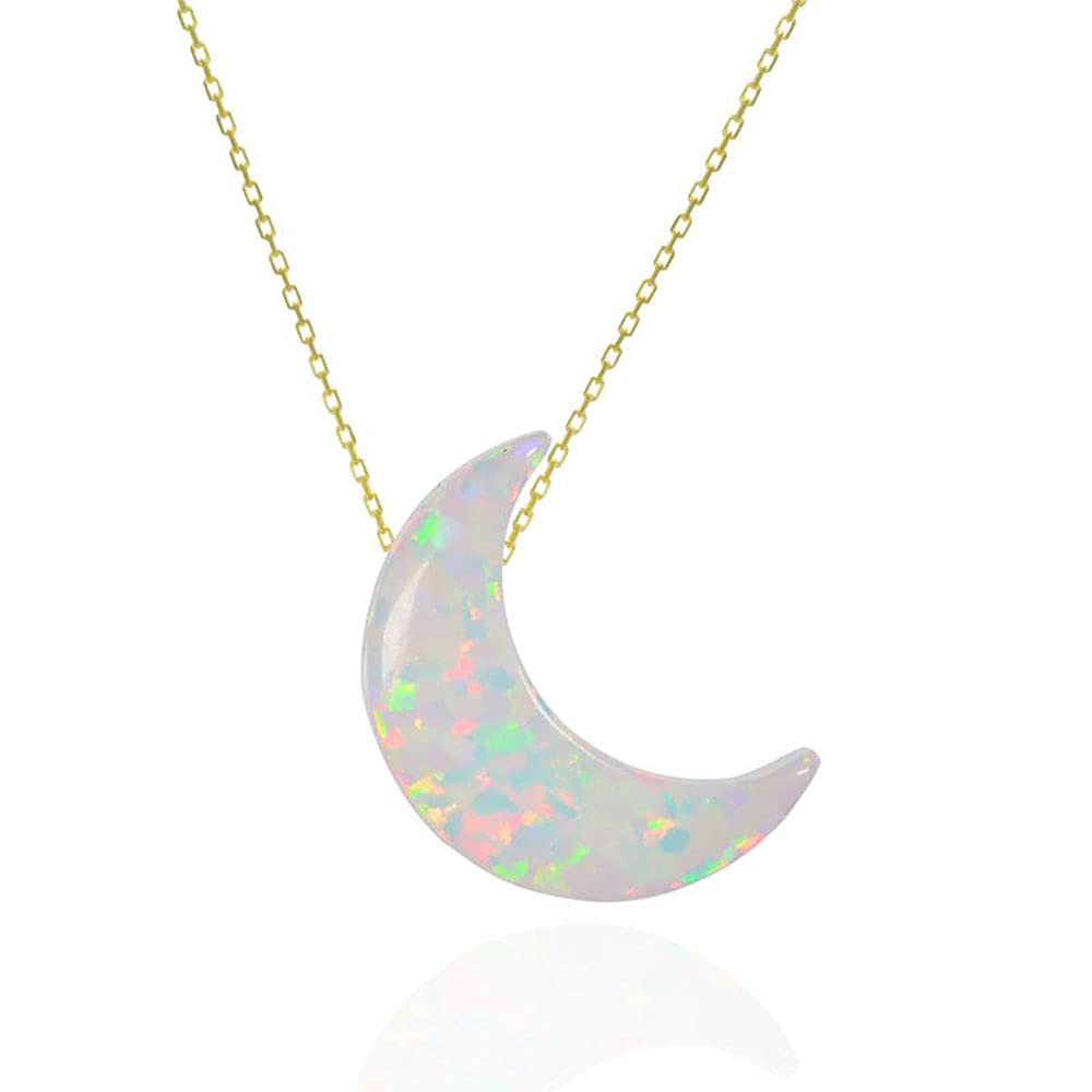 Amanda Deer Opal Crescent Moon Necklace, 14kt Gold Filled, Opal Stone Charm, 16" plus Extender