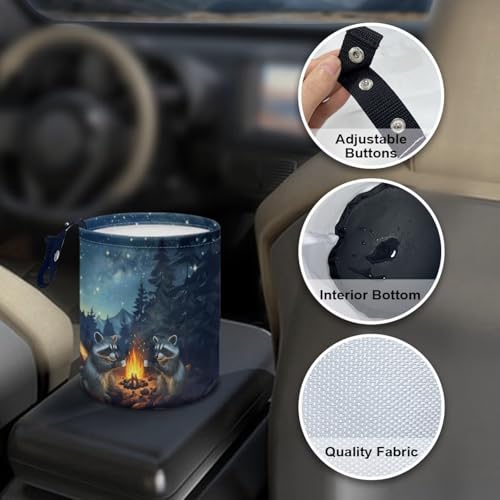 Image of Camping Raccoon Galaxy Hanging Portable Car Printed Car Accessories Interior Universal Collapsible Back Seat, Front Console, Floor, or Hanging Headrest Waste Basket