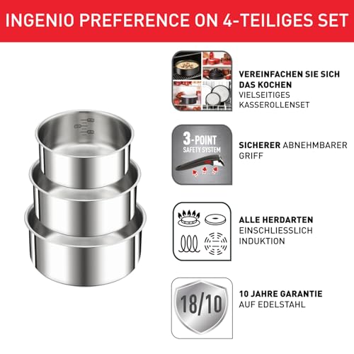 Tefal Ingenio Preference On 4-teiliges Kasserollenset, 16/18/20 cm, Topfset abnehmbarer Griff, Topfset Induktion stapelbar, platzsparend… – Ansicht 2