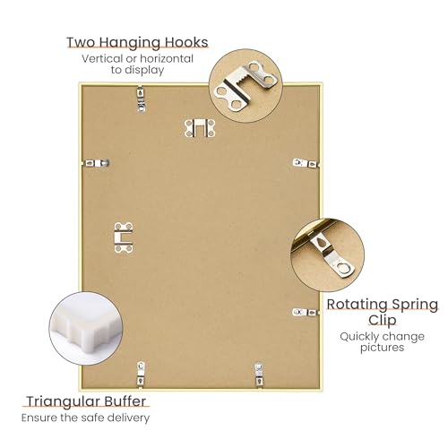 Image of upsimples Aluminum 11x14 Picture Frame Gold, Display Photo 8x10 with Mat or 11 x 14 without Mat, Wall Hanging Metal Poster Frame with Acrylic Cover, 1 Pack