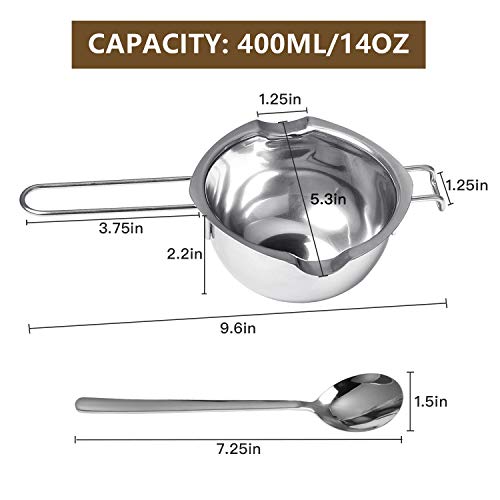 Milkary 2 Pieces Stainless Steel Double Boiler Pot With 2 Metal Spoon, Chocolate Melting Pot For Melting Chocolate, Butter, Cheese, Candle And Wax Making Kit Double Spouts 400Ml/14Oz #TOP1