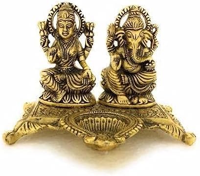Miniatura 3 de Lord Lakshmi Ganesha Idolo con Diya hecho de metal Laxmi Ganesh lámpara de aceite estatua tradicional para el hogar oficina, templo Diwali Puja