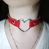 Tgirls Fashion Punk Goth Choker Chain Necklace PU Leather Rivet Love Heart Collar Necklaces for Women and Girls (Red)