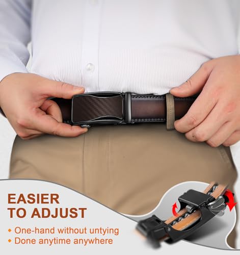 Image of BULLIANT Men's 2-Pack Ratchet Leather Belt Trimmable 1 3 /8 inch-Gift Boxed