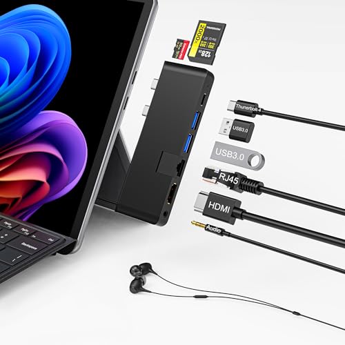 Surface Pro 12 2025 Hub USB C, Surface Pro 12 Docking Station avec HDMI 4K, Thunderbolt 4 (vidéo...
