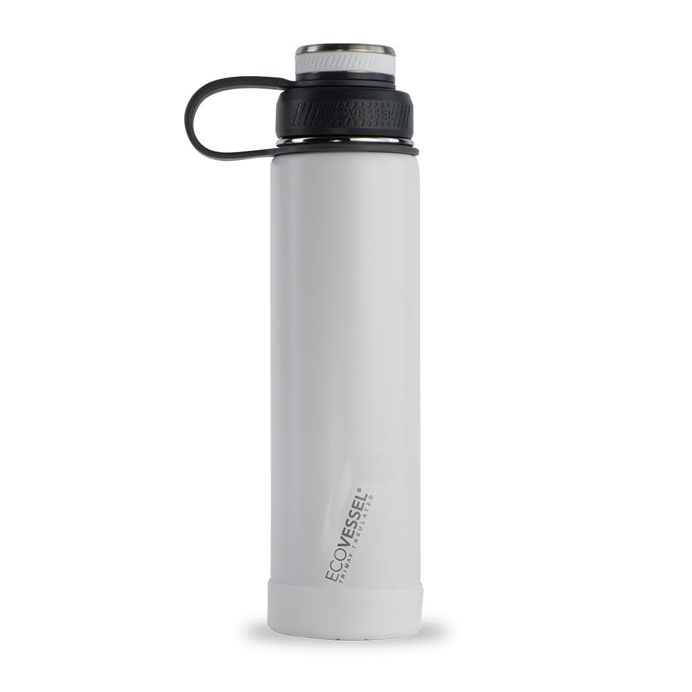 Stainless Steel Water Bottle with Insulated Dual Lid, Insulated Water Bottle with Strainer and Silicone Bottle Bumper, Coffee Mug – 24oz (White Out)