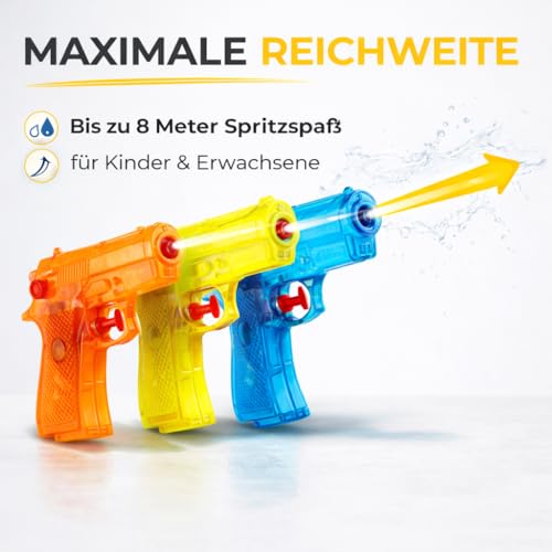 3er Wasserpistolen Set - ca. 12 cm mit großer Reichweite Wasserspritzpistole Spritzpistole klein mini für Kinder