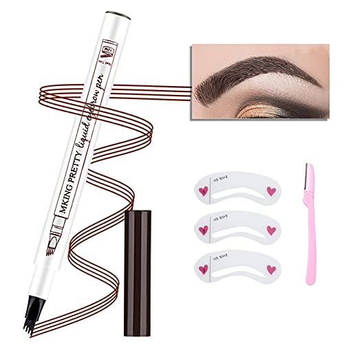Waterproof Eyebrow Pencil Microblading Eyebrow Pen with Eyebrow Trimmer & Eyebrow Sticker for Natural Eye Makeup Dark Brown
