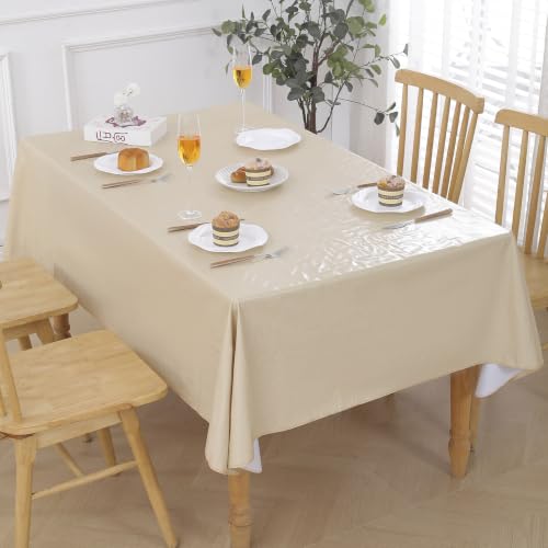 Image of Walrus Heavy Duty Vinyl Tablecloth with Flannel Backing Waterproof Oil-Proof Plastic Table Cloth Stain-Resistant Wipeable Table Cover for Indoor and Outdoor (Khaki Beige,60x102 Inch)